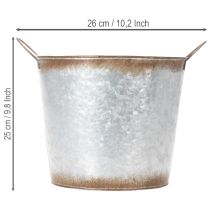 položky Květináč s uchy, dekorativní miska s rezavou úpravou, stříbrná kovová nádoba Ø26cm V25,5cm