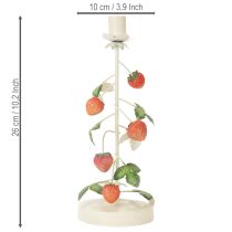 položky Kovový svícen s jahodovou dekorací, krémový, kulatý, V26cm