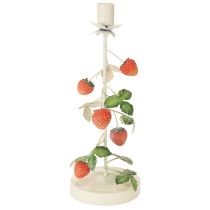 položky Kovový svícen s jahodovou dekorací, krémový, kulatý, V26cm