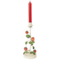 položky Kovový svícen s jahodovou dekorací, krémový, kulatý, V26cm