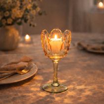 položky Skleněný svícen na čajovou svíčku ve tvaru tulipánu, vintage styl, romantická bytová dekorace, 20 cm