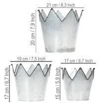 položky Kovová ozdobná korunka pro květináče, zinek, Ø21,5/19,5/17 cm, sada 3 ks