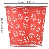 položky Červenobílý květináč s květinami, kov, Ø12,5 cm V11,5 cm