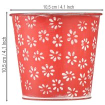 položky Červenobílý mini květináč, květinový vzor, kov, Ø10,5 cm V10,5 cm