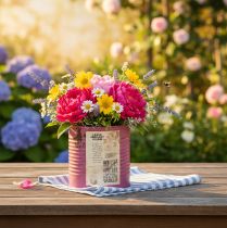 položky Dekorativní vintage květináč fialový kovový letní dekorace Ø11cm V10,5cm