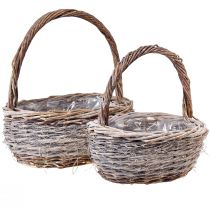 položky Proutěný koš s uchem oválný přírodní bílý L32/40cm – sada 2 kusů