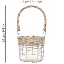 položky Závěsná lucerna, kov, sklo, vrba, Ø13cm V12cm, 2 kusy