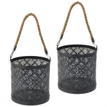 položky Lucerna kovová ozdobná rukojeť lucerny antracit Ø16cm 2ks