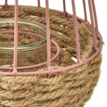 položky Lucerna s rukojetí a sklem na svíčku růžová přírodní Ø18cm V22cm