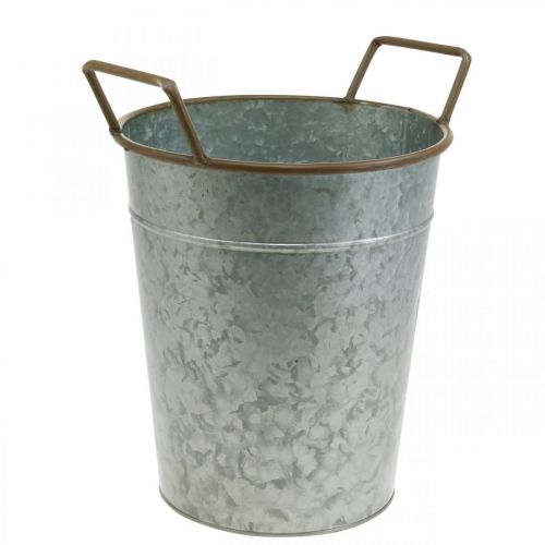 položky Květináč s držadly, kovová nádoba na sázení, květináč stříbrný, hnědý Ø24cm H32,5cm