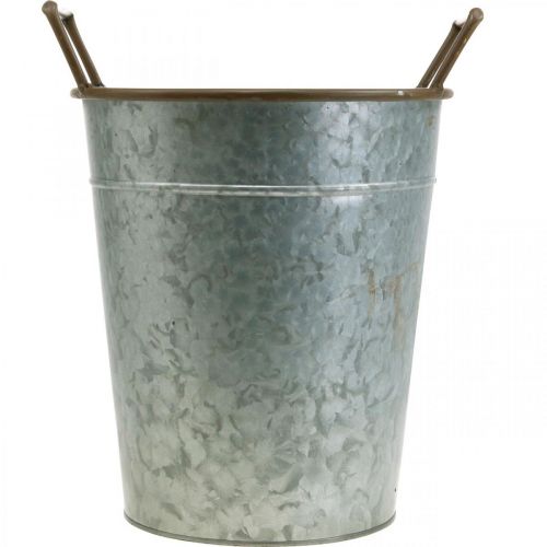 položky Květináč s držadly, kovová nádoba na sázení, květináč stříbrný, hnědý Ø24cm H32,5cm
