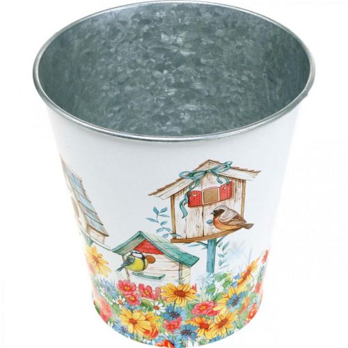 položky Plechový květináč s ptačí budkou, letní dekorace, květináč V14,5cm Ø13,5cm