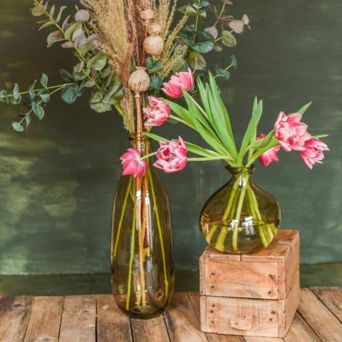 Skleněná váza hnědá velká stojací váza nebo stolní dekorace skleněná Ø15cm H40cm