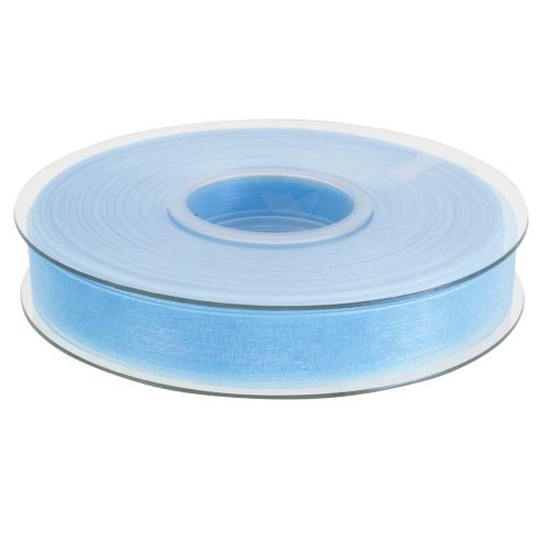 Floristik24 Organzová stuha dárková stuha světle modrá stuha modrý okraj 15mm 50m