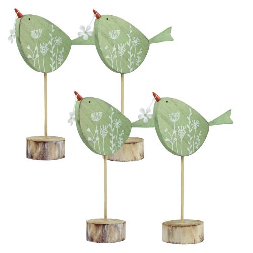 Dekorativní dekorace na stůl ptáček Velikonoční dřevěná dekorace mátová 18x13,5cm 4 kusy