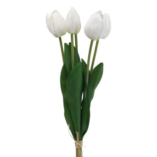 Bílé tulipány Dekorace Real Touch Umělé květiny jaro 49cm 5 ks