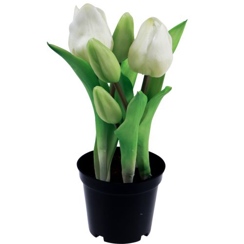 položky Umělé tulipány v květináči Bílé tulipány umělé květiny 22cm