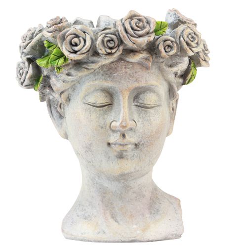 Květináč obličej dámská poprsí rostlina hlava betonový vzhled H18cm