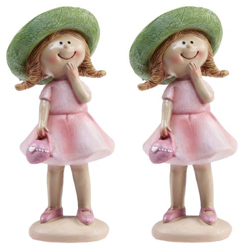 položky Ozdobné figurky dívka s kloboukem růžová zelená 6,5x5,5x14,5cm 2ks