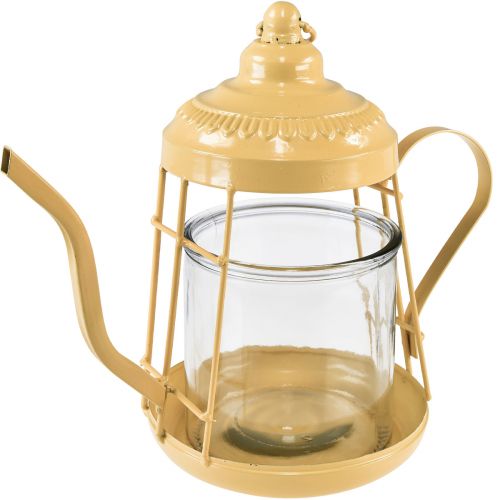 Floristik24 Stojan na čajovou svíčku skleněná lucerna konvice na čaj oranžová Ø15cm V26cm