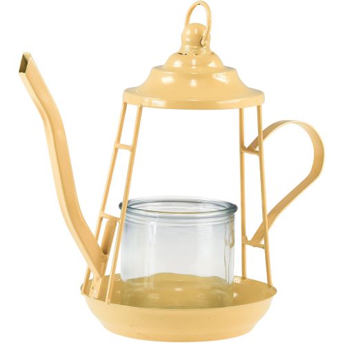 Floristik24 Stojan na čajovou svíčku skleněná lucerna konvice na čaj oranžová Ø13cm 22cm