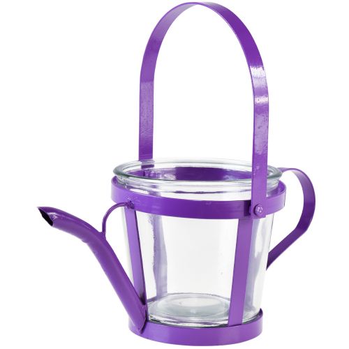 Lucerna skleněná dekorativní konev kovová fialová Ø14cm H13cm