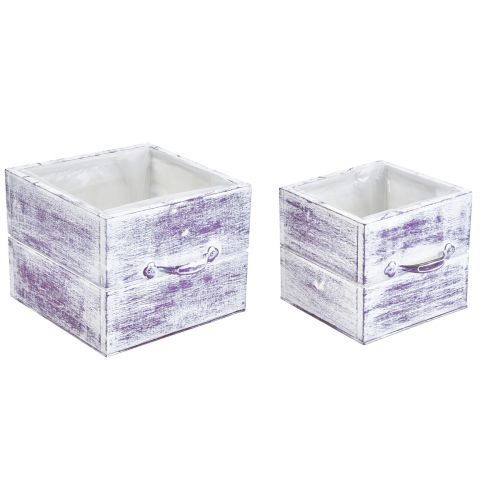 položky Zásuvka na rostliny s rukojetí fialové bílé dřevo 12/15 cm sada 2 ks