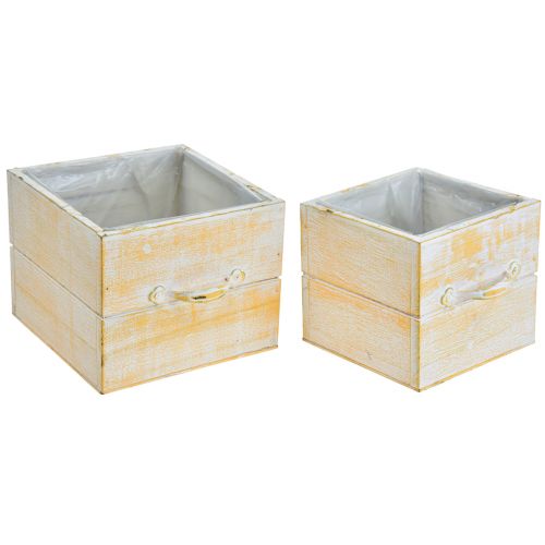 položky Zásuvka na rostliny s rukojetí oranžově bílé dřevo 12/15 cm sada 2 ks