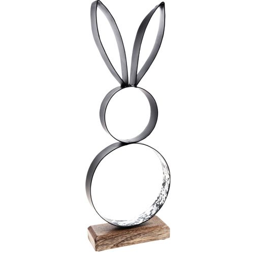 Floristik24 Velikonoční ozdobný kovový prsten zajíček s dřevěným podstavcem 21×55cm