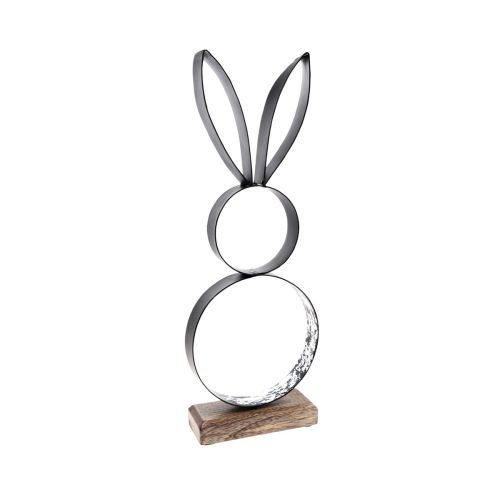 Velikonoční zajíček černý stříbrní králíci kov dřevo 13,5×37cm