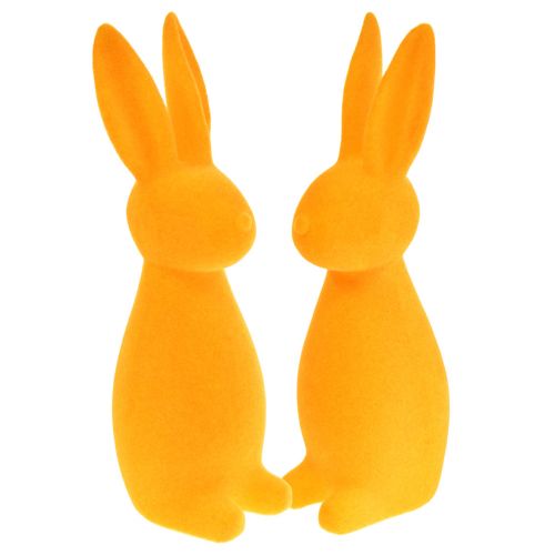 Velikonoční zajíčci oranžoví flockovaní – 2. volba – velikonoční dekorace zajíčci 8x10x29cm 2 kusy