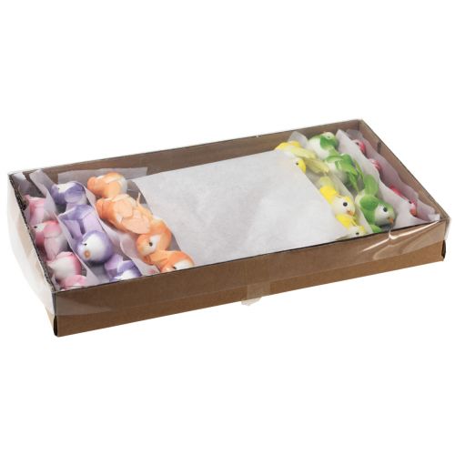 Floristik24 Péřový ptáček na drátě, dekorativní ptáček s peřím barevný 2,5cm 24 ks