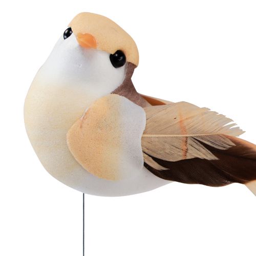 položky Péřový ptáček na drátě, ozdobný ptáček s peříčky oranžovohnědý 4cm 12ks