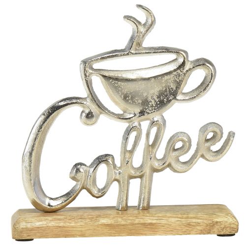 Floristik24 Metal Deco Coffee Silver Wood Base Natural 17,5x5x18cm