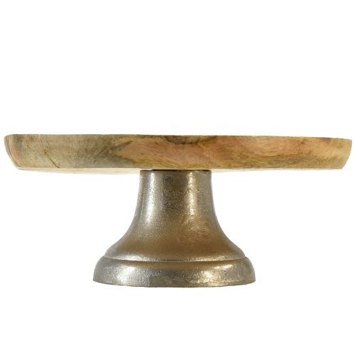Dekorativní podnos na talíře dřevo kovový podstavec přírodní stříbro Ø25cm