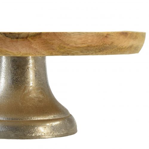 položky Dekorativní podnos na talíře dřevo kovový podstavec přírodní stříbro Ø25cm