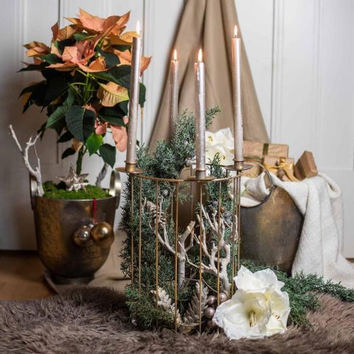 Floristik24 Adventní věnec na výplň, vánoční svícen, kovová dekorace zlatá, starožitný vzhled Ø26cm V39cm