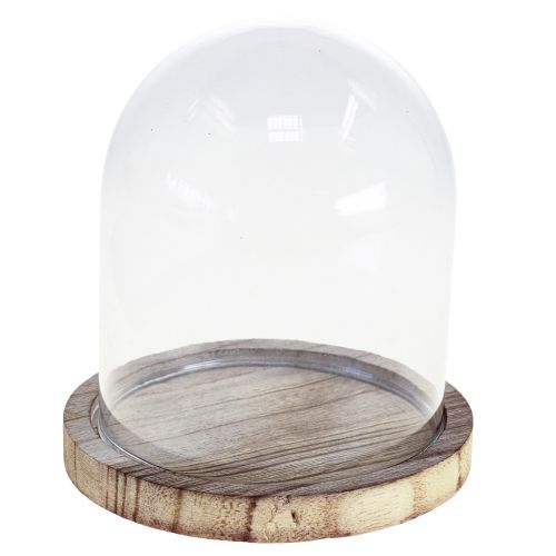 Skleněný zvoneček dekorace dřevěný talířek stolní dekorace mini sýrový zvoneček V13cm