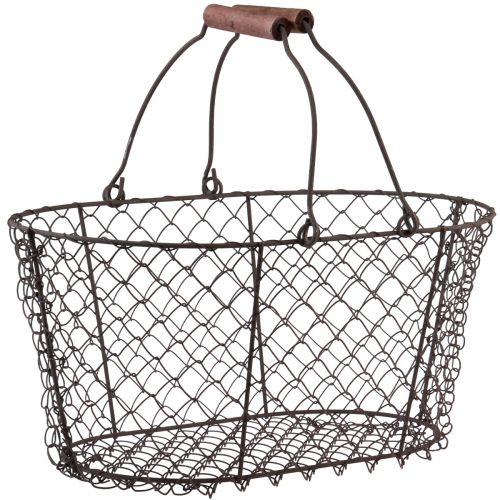 Drátěný koš síťovaný koš kovový koš nerez rukojeť dřevo L30cm