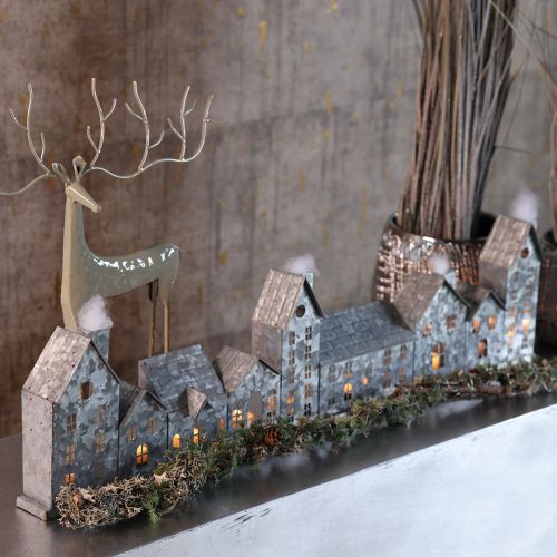Dekorativní řada domečků s držáky na čajové svíčky, adventní dekorace, 68 cm | Floristik24.cz