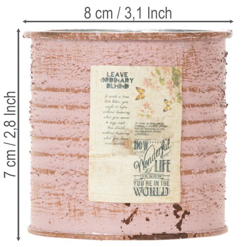 položky Dekorativní plechový květináč kulatý kovový květináč s růží v antickém stylu Ø8 cm V7,5 cm