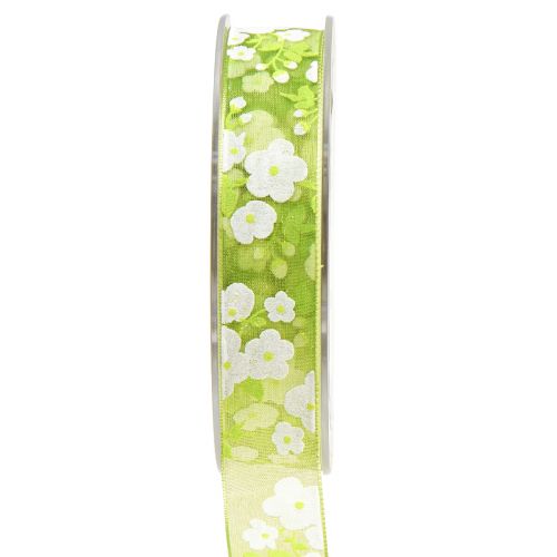 Floristik24 Jarní stuha s květinami dárková stuha zelená 20mm 20m
