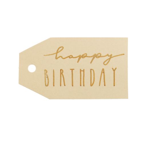 Dárková visačka potištěný papír Happy Birthday 4×7cm 24ks
