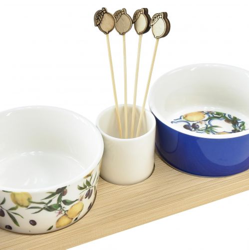 Floristik24 Tapas Set bambusová keramika s citrony a olivami 40 cm