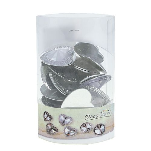 Floristik24 Akrylové srdce s drahokamy 3,5 cm stříbro 20 ks