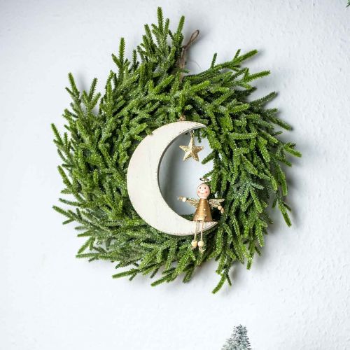 Floristik24 Adventní dekorace, anděl na měsíci, dřevěná dekorace na zavěšení bílá, zlatá V14,5cm Š21,5cm 3 ks