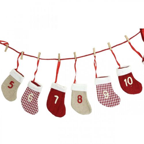 Floristik24 Adventní kalendář na vyplnění vánoční kalendář ponožky červené 2m