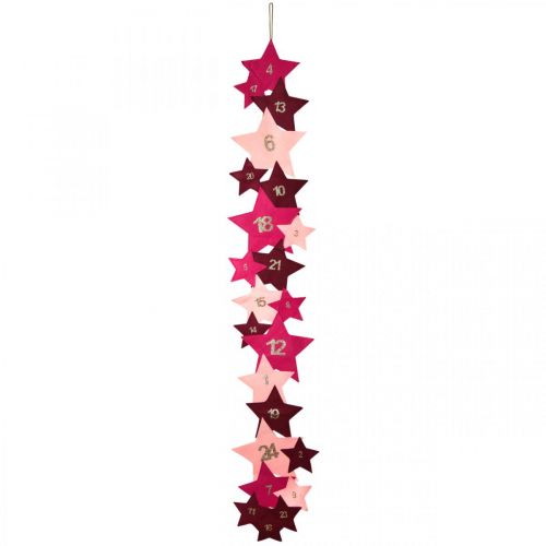 Floristik24 Adventní kalendář na naplnění plstěných hvězd růžová, červená H2m