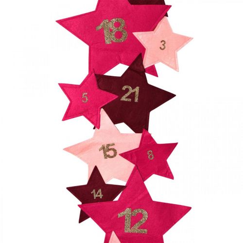 Floristik24 Adventní kalendář na naplnění plstěných hvězd růžová, červená H2m