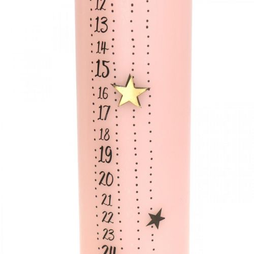 Floristik24 Adventní kalendář svíčka růžová sloupová svíčka adventní 250/50mm